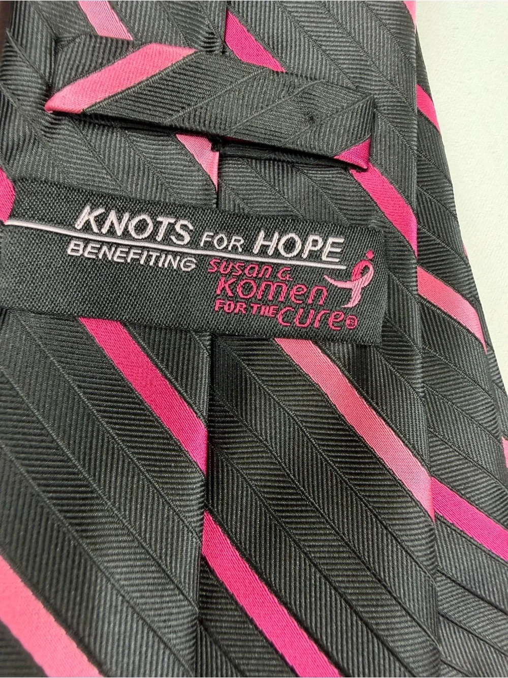 Breast Cancer Awareness Tie - Black with Pink Ribbon Stripe  Classic and Stylish